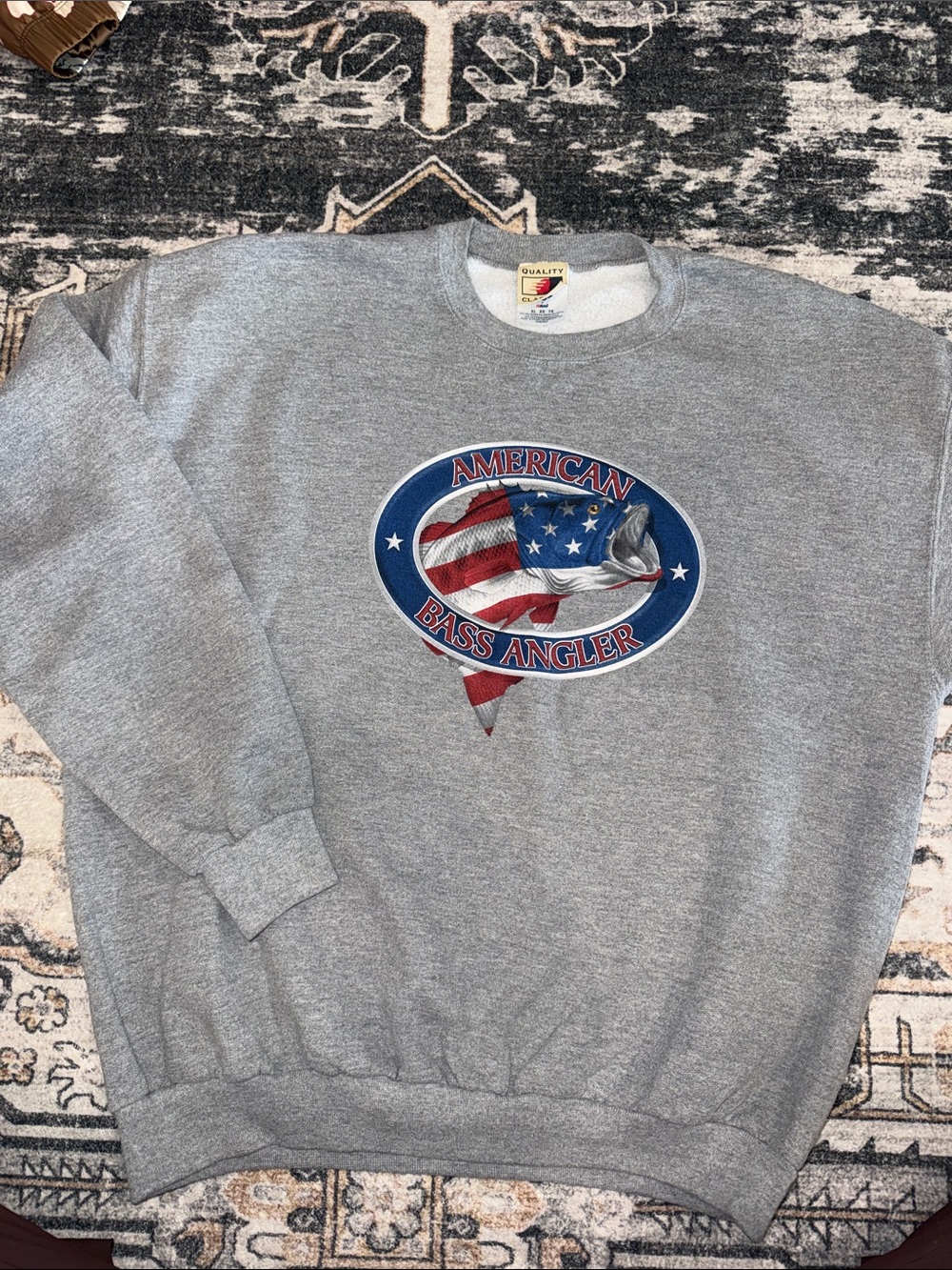 VTG Gray 'American Bass Angler' Pullover Sweatshirt